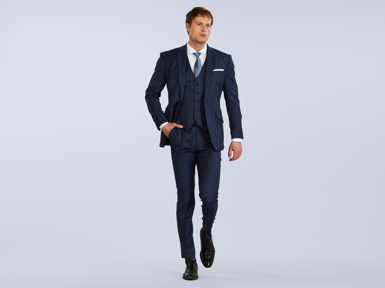 The Klein Blue Pinstripe Three Piece Suit - Image 3